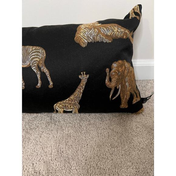 Newport Safari Animal Print Down Feather Rectangle Throw Pillow Black / Gold - Picture 4 of 9